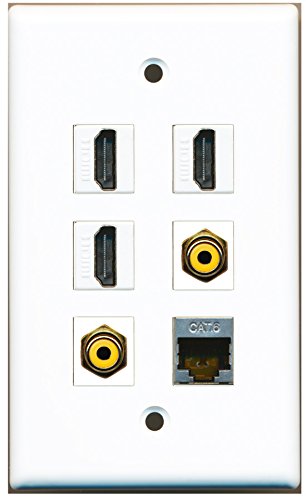 RiteAV - 3 HDMI 2 Port RCA Yellow 1 Port Shielded Cat6 Ethernet Wall Plate