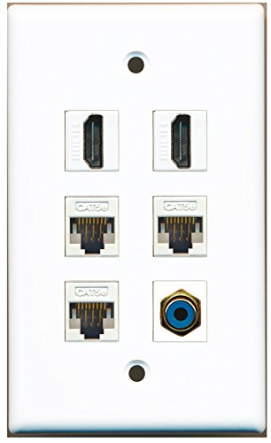 RiteAV - 2 HDMI 1 Port RCA Blue 3 Port Cat5e Ethernet White Wall Plate