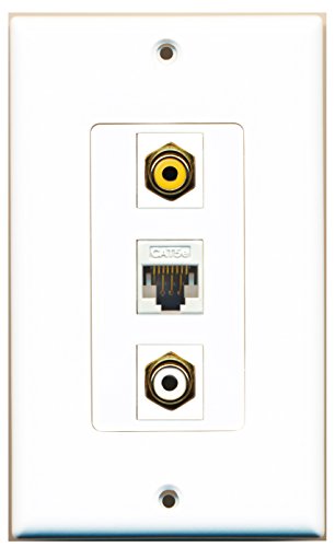 RiteAV 1 Port RCA White 1 Port RCA Yellow 1 Port Cat5e Ethernet White Wall Plate OVERSIZED