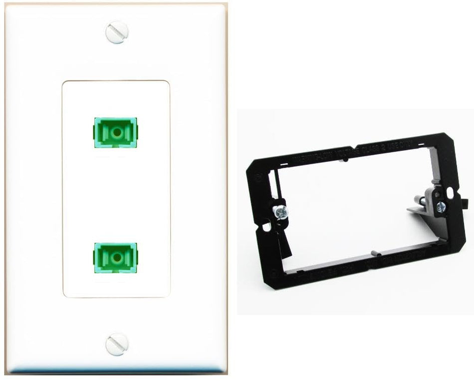 RiteAV 2 Port Fiber Optic Coupler Jack SC Simplex Singlemode APC Wall Plate-Bracket White