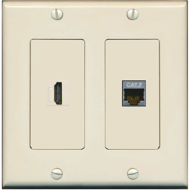 RiteAV HDMI and Cat7 Wall Plate - 2 Gang [Light-Almond]