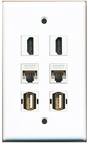 RiteAV - 2 HDMI 2 Port USB A-A 2 Port Cat5e Ethernet White Wall Plate