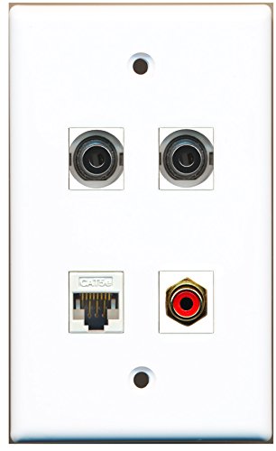 RiteAV - 1 Port RCA Red 2 Port 3.5mm 1 Port Cat5e Ethernet White Wall Plate