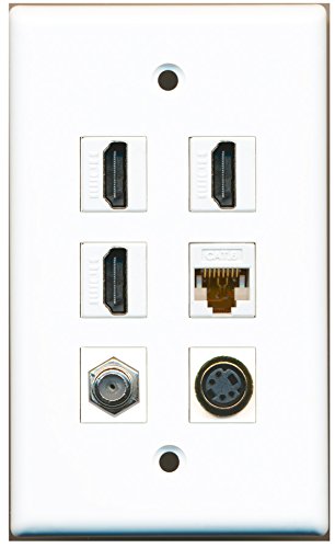 RiteAV - 3 HDMI 1 Port Coax Cable TV- F-Type 1 Port S-Video 1 Port Cat6 Ethernet White Wall Plate