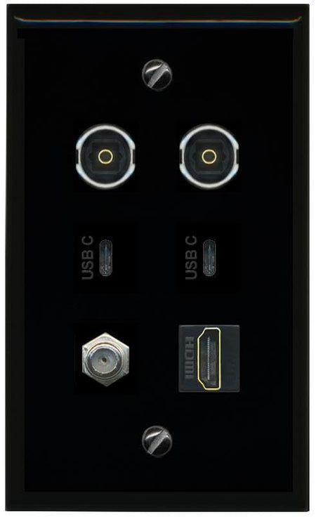 RiteAV Coax HDMI 2 TOSLINK 2 USBC Flat/Solid Wall Plate [Black]