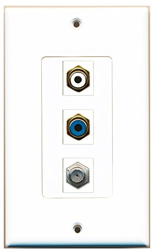 RiteAV 1 Port RCA White 1 Port RCA Blue 1 Port Coax Cable TV- F-Type Wall Plate OVERSIZED