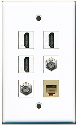 RiteAV - 3 HDMI 2 Port Coax Cable TV- F-Type 1 Port Phone RJ11 RJ12 Beige Wall Plate