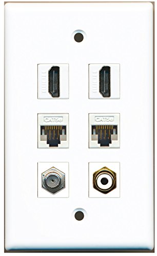 RiteAV - 2 HDMI 1 Port RCA White 1 Port Coax Cable TV- F-Type 2 Port Cat5e Ethernet White Wall Plate