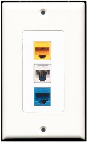 RiteAV 1 Port Cat5e Ethernet White 1 Cat5e Ethernet Blue 1 Cat5e Ethernet Yellow Wall Plate OVERSIZED