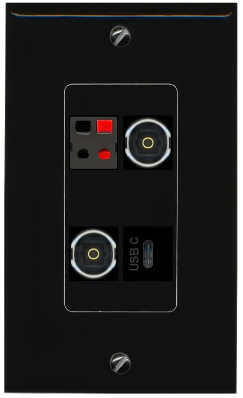 RiteAV SPEAKER 2 TOSLINK USBC Wall Plate Decorative [Black]