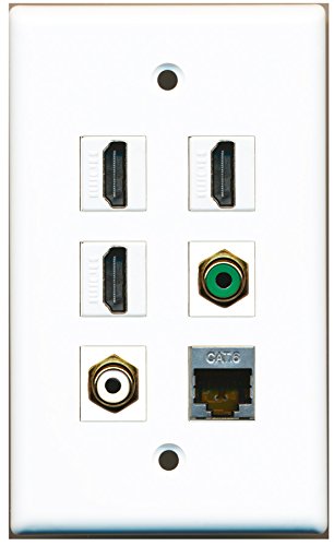 RiteAV - 3 HDMI 1 Port RCA White 1 Port RCA Green 1 Port Shielded Cat6 Ethernet Wall Plate