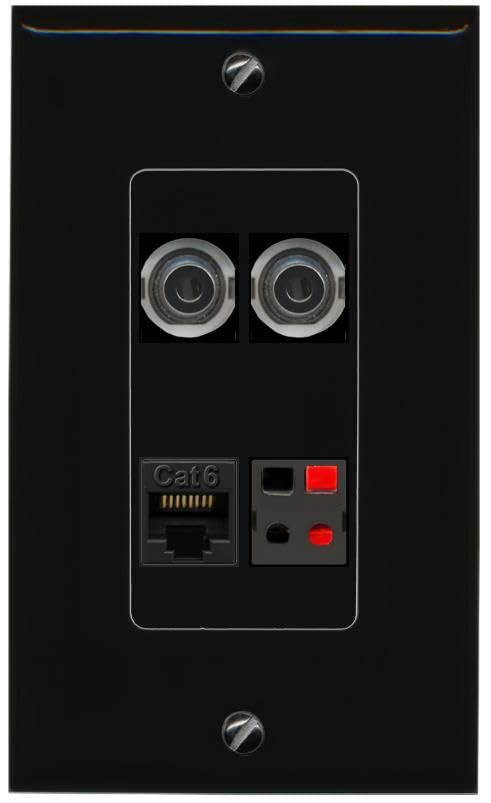 RiteAV 2 3.5mm CAT6 SPEAKER Wall Plate Decorative [Black]