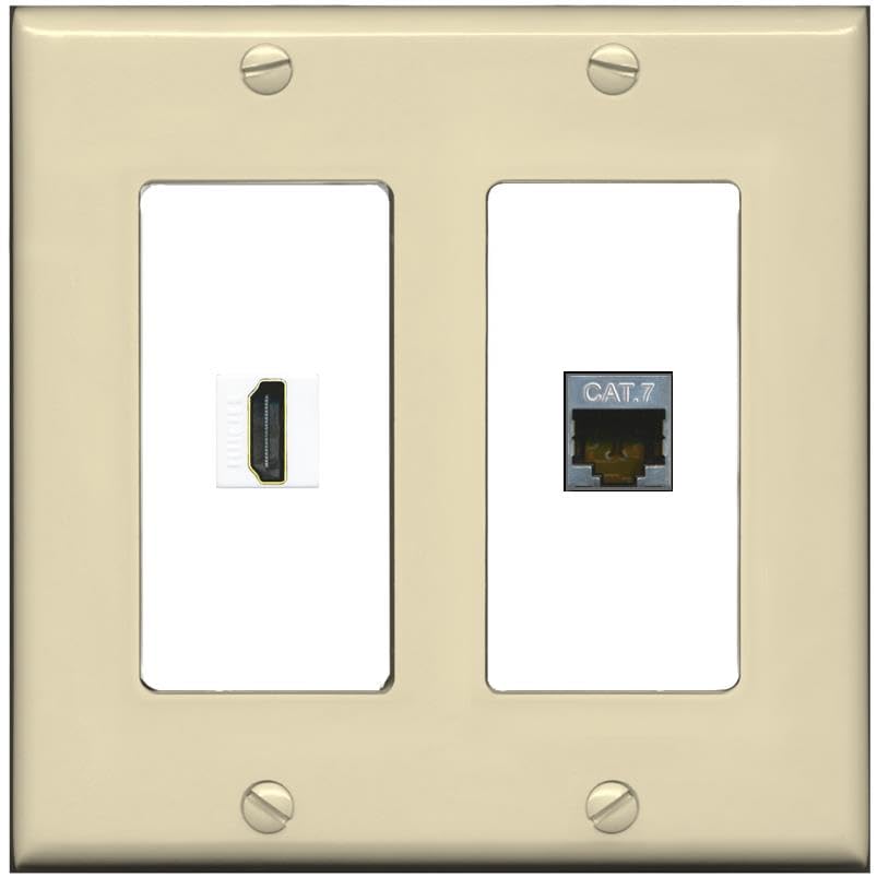 RiteAV HDMI and Cat7 Wall Plate - 2 Gang [Ivory/White]