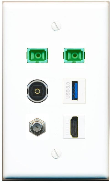 RiteAV Coax HDMI 2 SC-APC-SX TOSLINK USB-3 Flat/Solid Wall Plate [White]