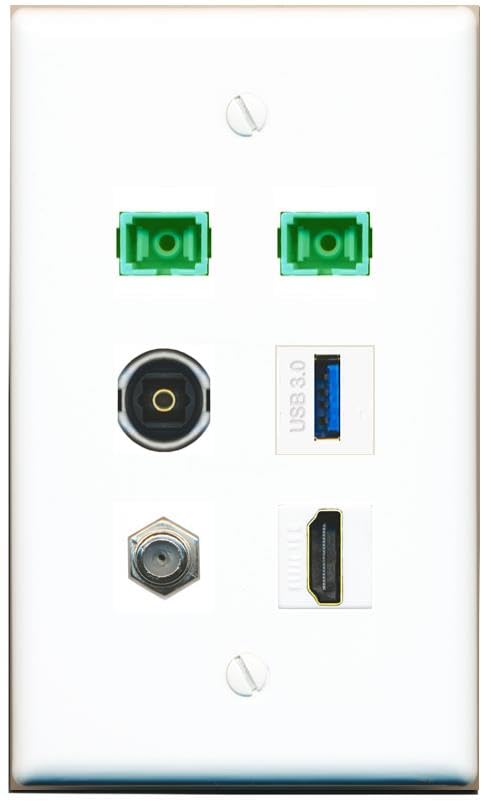 RiteAV Coax HDMI 2 SC-APC-SX TOSLINK USB-3 Flat/Solid Wall Plate [White]