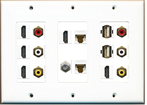 RiteAV (3 Gang 5 HDMI Coax 2 Cat6 2 Composite Red-White-Yellow 2 USB Wall Plate