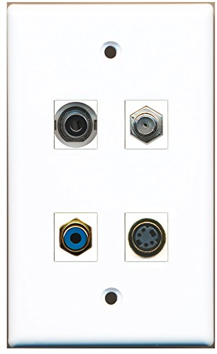 RiteAV - 1 Port RCA Blue 1 Port Coax Cable TV- F-Type 1 Port S-Video 1 Port 3.5mm Wall Plate
