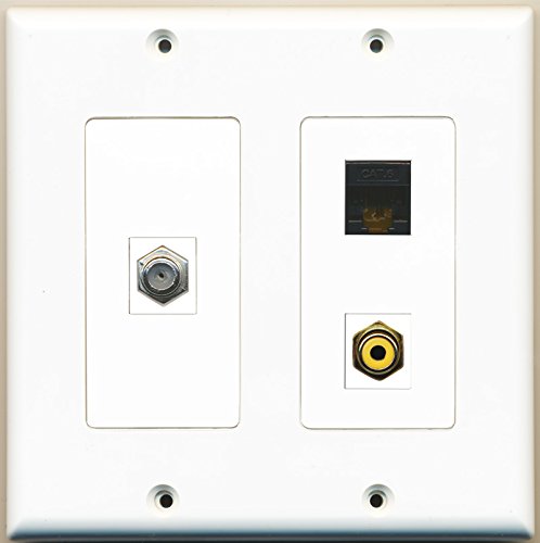 RiteAV - 1 Port RCA Yellow 1 Port Coax Cable TV- F-Type 1 Port Cat6 Ethernet Black - 2 Gang Wall Plate