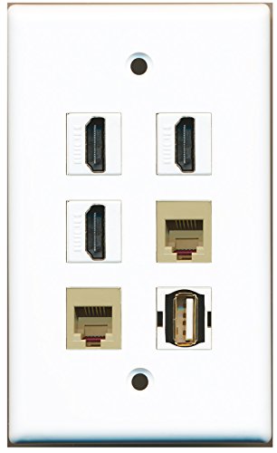 RiteAV - 3 HDMI 1 Port USB A-A 2 Port Phone RJ11 RJ12 Beige Wall Plate