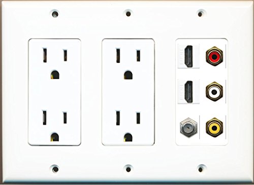 RiteAV 2 Power Outlet 2 HDMI Coax RCA Composite Video Stereo Wall Plate White
