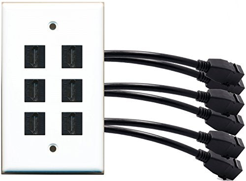 RiteAV (1 Gang Flat 6 HDMI Black Wall Plate w/Pigtail Extension Cable