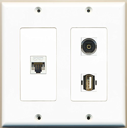 RiteAV - 1 Port USB A-A 1 Port Toslink 1 Port Cat5e Ethernet White - 2 Gang Wall Plate