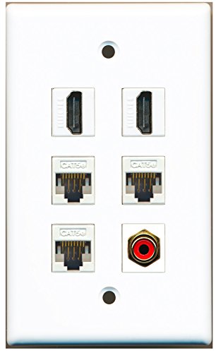 RiteAV - 2 HDMI 1 Port RCA Red 3 Port Cat5e Ethernet White Wall Plate