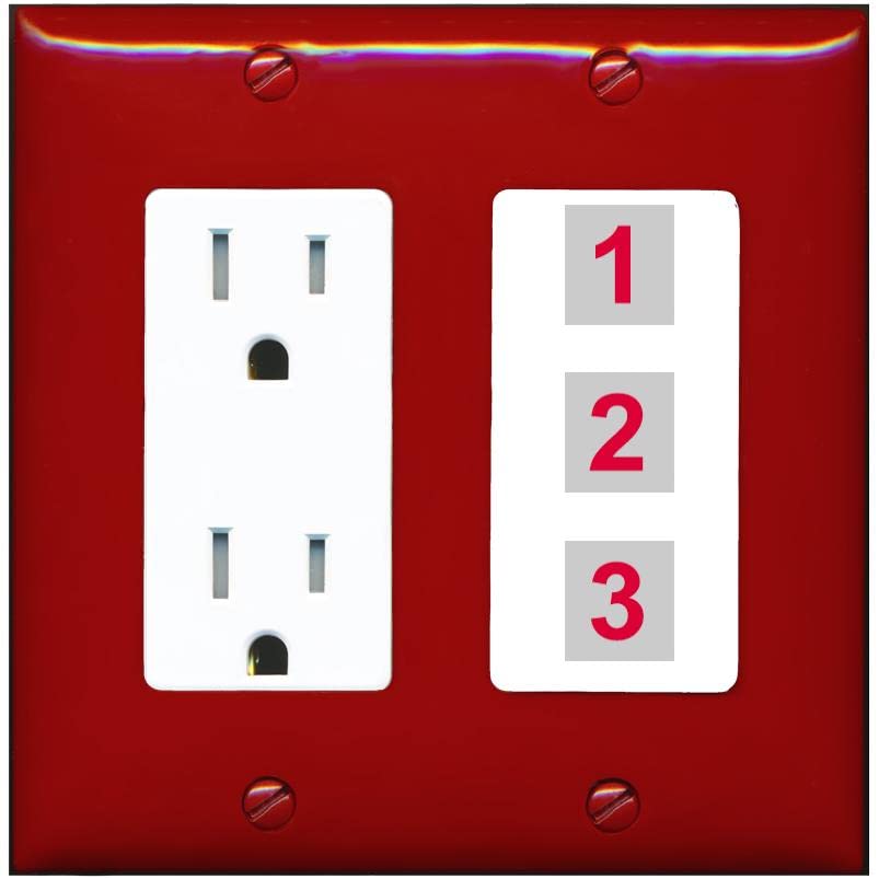 RiteAV Custom Wall Plate 3 Port - Tamper-Resistant [Red/White]