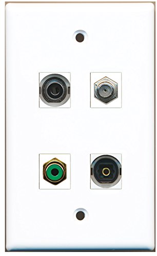 RiteAV - 1 Port RCA Green 1 Port Coax Cable TV- F-Type 1 Port Toslink 1 Port 3.5mm Wall Plate