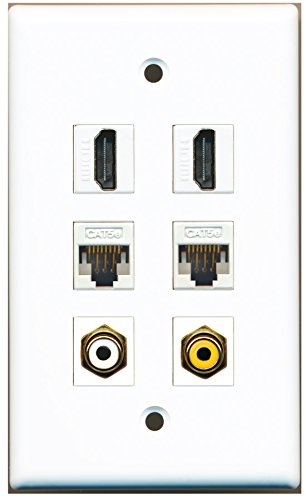 RiteAV - 2 HDMI 1 Port RCA White 1 Port RCA Yellow 2 Port Cat5e Ethernet White Wall Plate