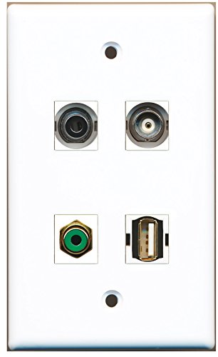 RiteAV - 1 Port RCA Green 1 Port USB A-A 1 Port 3.5mm 1 Port BNC Wall Plate