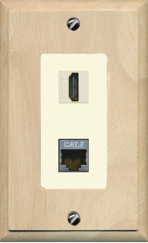 RiteAV HDMI and Cat7 Wall Plate - 1 Gang [Wood/Light-Almond]