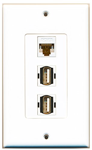 RiteAV 2 Port USB A-A 1 Port Cat6 Ethernet White Wall Plate OVERSIZED