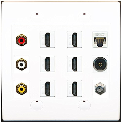 RiteAV Cat5e Coax RCA Composite Video Stereo Toslink 6 Hdmi TV Wall Plate White