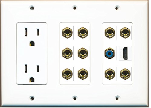 RiteAV - (3 Gang 15A Power Outlet HDMI RCA Blue 10 Banana Wall Plate White