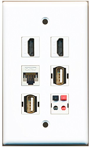 RiteAV - 2 HDMI 2 Port USB A-A 1 Port Cat5e Ethernet White 1 Port Speaker Wall Plate