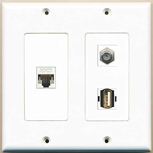 RiteAV - 1 Port Coax Cable TV- F-Type 1 Port USB A-A 1 Port Cat5e Ethernet White - 2 Gang Wall Plate