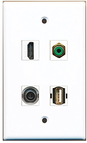 RiteAV - 1 Port HDMI 1 Port RCA Green 1 Port USB A-A 1 Port 3.5mm Wall Plate