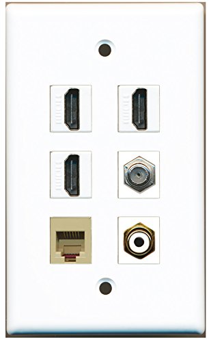 RiteAV - 3 HDMI 1 Port RCA White 1 Port Coax Cable TV- F-Type 1 Port Phone RJ11 RJ12 Beige Wall Plate