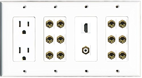 RiteAV - (4 Gang 15A Power Outlet HDMI RCA White 12 Banana Wall Plate White