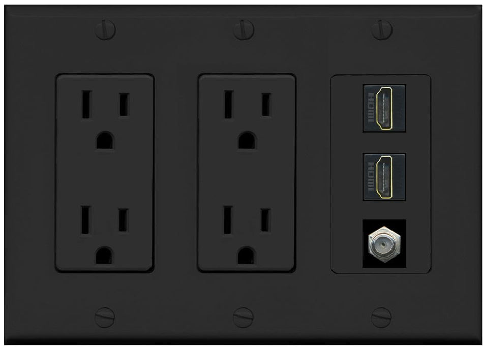 COAX 2 HDMI Wall Plate-2 Outlet Black/Black