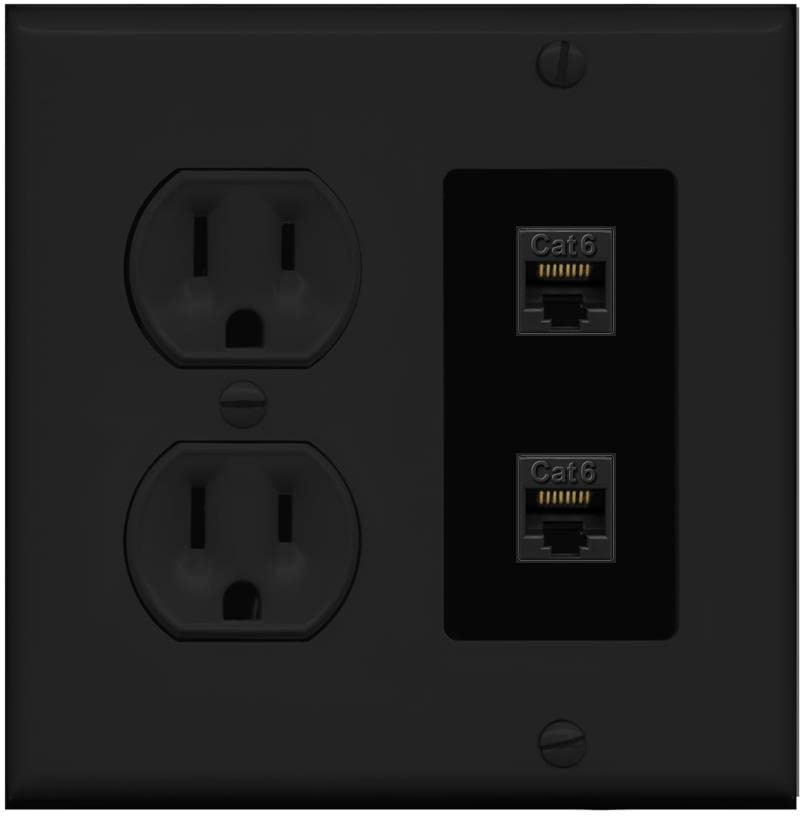 RiteAV 2 Port Cat6 Ethernet Wall Plate - Round Outlet [Black/Black]