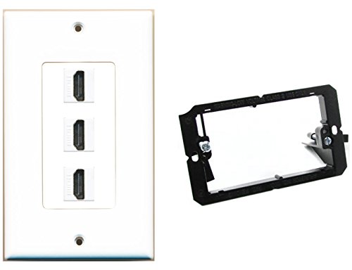RiteAV - Mounting Bracket and (1 Gang Decorative) 3 HDMI Wall Plate White