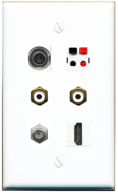 RiteAV 3.5mm COAX HDMI 2 RCA-WHITE SPEAKER Flat/Solid Wall Plate [White]