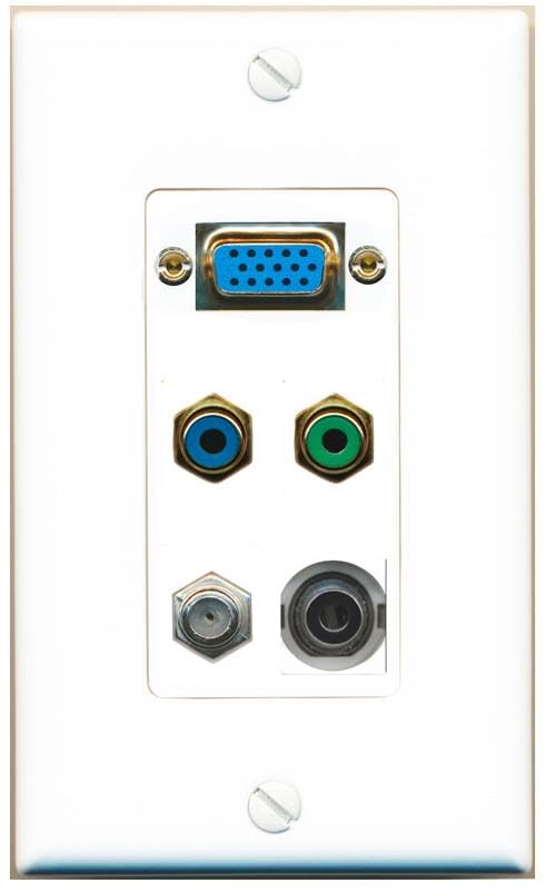 RiteAV SVGA + 3.5mm COAX RCA-BLUE RCA-GREEN Wall Plate [White]