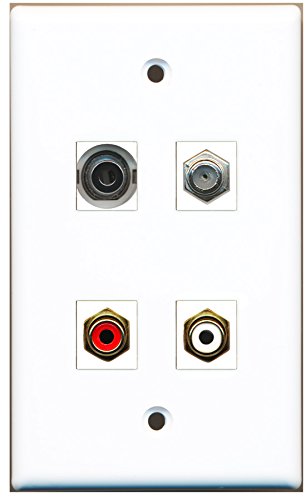 RiteAV - 1 Port RCA Red 1 Port RCA White 1 Port Coax Cable TV- F-Type 1 Port 3.5mm Wall Plate