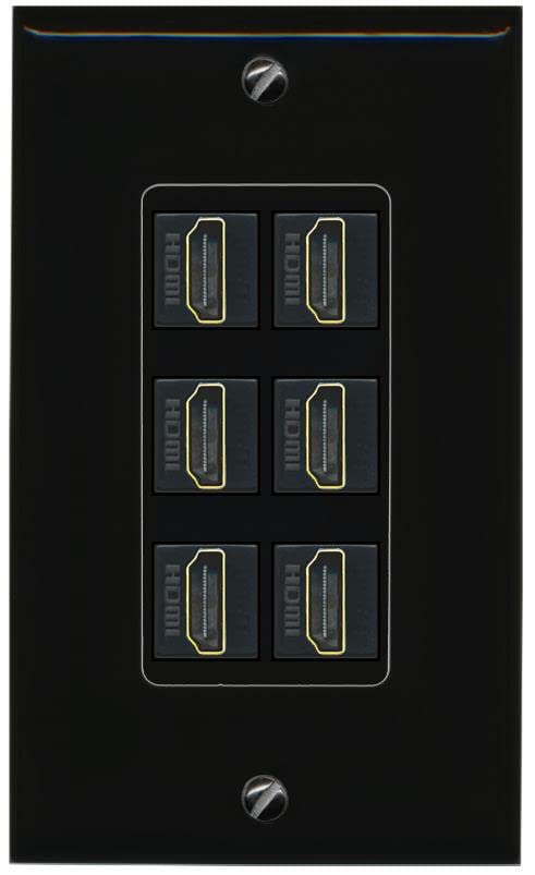 RiteAV HDMI Wall Plate 6 Port - 1 Gang [Black/Black]