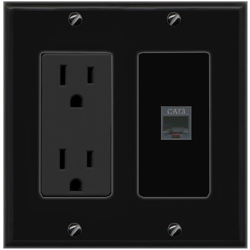 RiteAV PHONE Wall Plate with Power Outlet [Black]