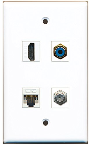 RiteAV - 1 Port HDMI 1 Port RCA Blue 1 Port Coax Cable TV- F-Type 1 Port Cat5e Ethernet White Wall Plate