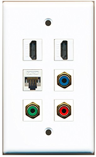 RiteAV - 2 HDMI 1 Port RCA Red 1 Port RCA Green 1 Port RCA Blue 1 Port Cat5e Ethernet White Wall Plate